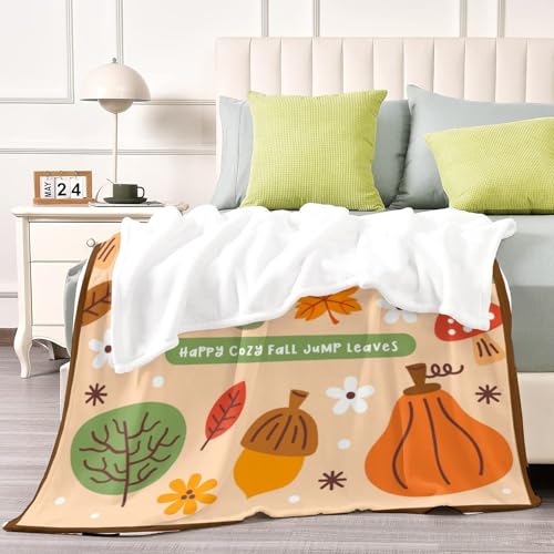Custom Fall Blanket Autumn Soft Cozy Harvest Blanket with Pumpkin Leaves Mushroom for Boys Girls Kids Adults Personalized Halloween Blankets Christmas Birthday Gifts - color: Autumu-05