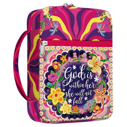 Floral Faith Bible Cover for Women, God is Within Her She Will Not Fall, Christian Canvas Bible Case with Handle and Zipper Pocket, Fits Standard Size Bible, Inspirational Gift for Bible - color: Christian Bible Study 39