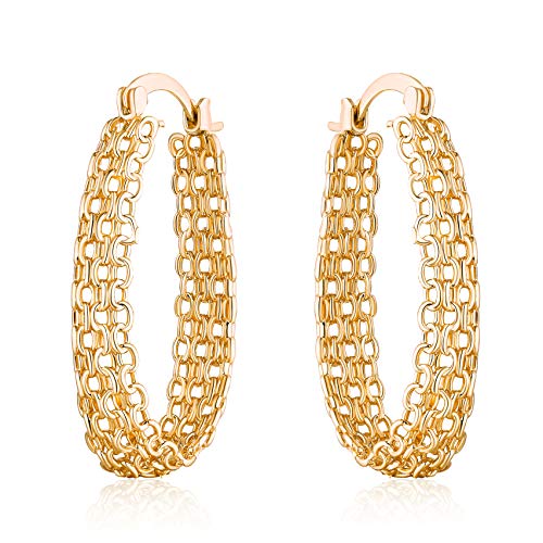 Barzel 18K Gold Plated Link Mesh Braided Filigree Hoop Earrings (Gold)