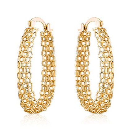 Barzel 18K Gold Plated Link Mesh Braided Filigree Hoop Earrings (Gold)