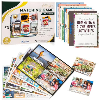 Assistex Matching Game Activity Board - Dementia Activities for Seniors - Memory Games for Adults with Alzheimers - Memory Loss and Alzheimers Activities - Matching Card Memory Games for Seniors - style: Men's Edition