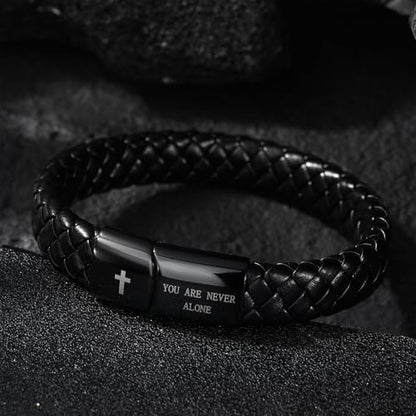 Black Braided Leather Bracelet for Men, Bible Verse Inspirational Christian Religious Bracelet for Man Dad Husband Boyfriend Grandson Son Birthday Baptism Easter Gifts - color: To My Dad