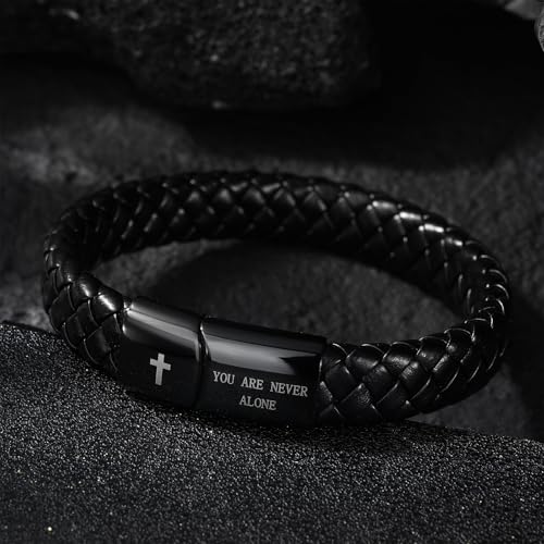 Black Braided Leather Bracelet for Men, Bible Verse Inspirational Christian Religious Bracelet for Man Dad Husband Boyfriend Grandson Son Birthday Baptism Easter Gifts - color: To My Son