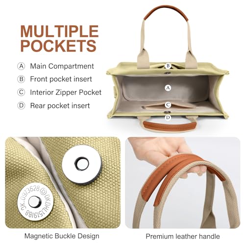 LHMTQVK Canvas Tote Bag for Women, Work & Bible Study Handbag - color: Khaki