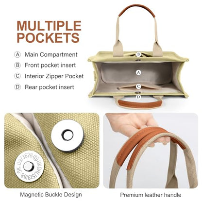 LHMTQVK Canvas Tote Bag for Women, Work & Bible Study Handbag - color: Khaki