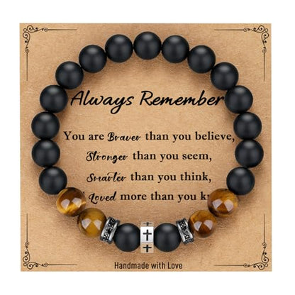 TONY & SANDY Christian Gift for Him Kids Teen Boys Adults Men Cross Bracelet Son Grandson Birthday Graduation Easter Religious Gifts for Men Christmas - style: Always Remember ( 7 inches )