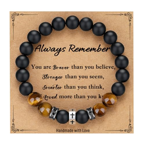 TONY & SANDY Christian Gift for Him Christmas Kids Teen Boys Adults Men Cross Bracelet Son Grandson Birthday Graduation Easter Religious Gifts for Men - style: Always Remember ( 7 inches )