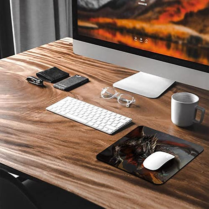 Epic Knight vs Fire Dragon Battle Mouse Pad, Fantasy Medieval Art Desk Mat - color: Dark Brown