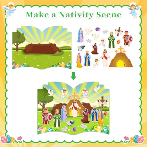 FaCraft Easter Crafts for Kids Religious Gifts Make an Easter He Lives Sticker Scenes 24pcs Jesus Resurrection Stickers for Classroom Party Games Bible Christian Sunday School Crafts - color: Multi-6