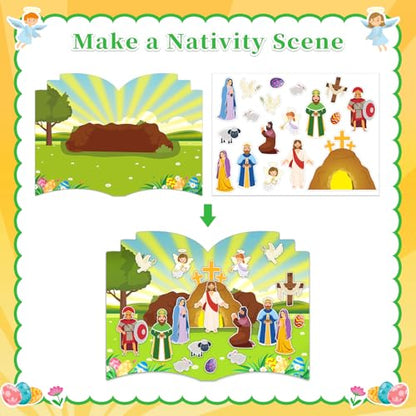 FaCraft Easter Crafts for Kids Religious Gifts Make an Easter He Lives Sticker Scenes 24pcs Jesus Resurrection Stickers for Classroom Party Games Bible Christian Sunday School Crafts - color: Multi-6