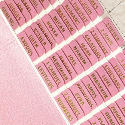 Bible Tabs for Women & Men - 80 Gold Foil (66+14 Blank), Rose Pink - color: Rose Pink