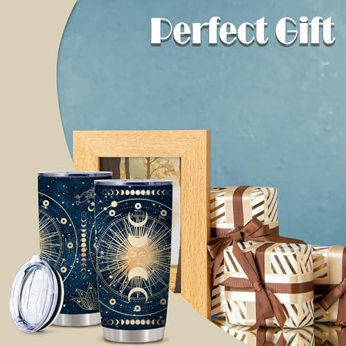 20oz Celestial Astrology Moon Phase Witchy Stainless Steel Tumbler with Lid - color: Astrology Tarot Cards Blue-white