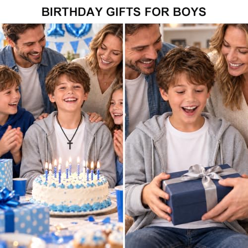 NZKNP Cross Necklace for Boy Teen Men, Birthday Gifts for Boys 8-14 - color: Balck, 12th
