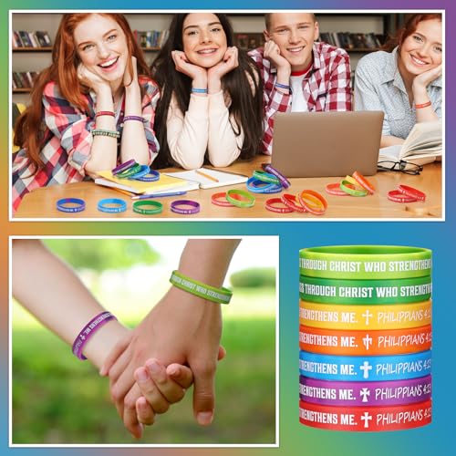 50 Pcs Philippians 4:13 Rubber Wristbands, Rainbow - color: Rainbow