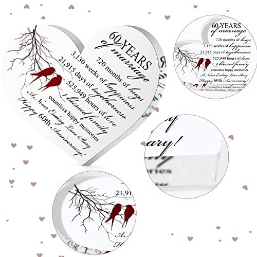 Qunclay 60th Years of Marriage Gift Wedding Anniversary Souvenir Heart Marriage Keepsake Decoration Present for Couple Parent Women Mom Husband Wife He She Friend Grandparents - style: 60th
