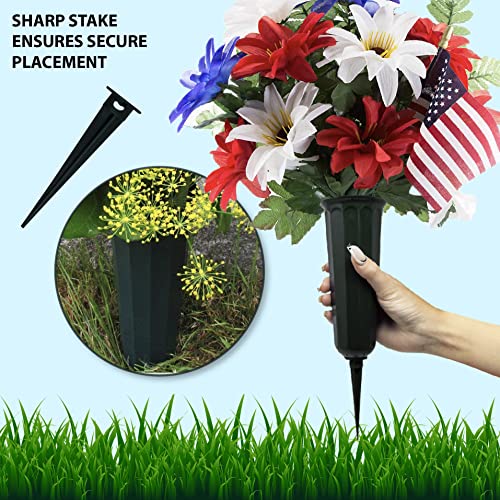 Memorial Floral Vase 7-Inch with 3 Inch Stakes (6 Pack) | In Ground Cemetery Vases
