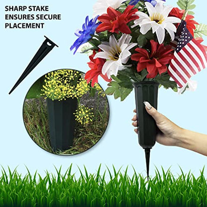 Memorial Floral Vase 7-Inch with 3 Inch Stakes (6 Pack) | In Ground Cemetery Vases