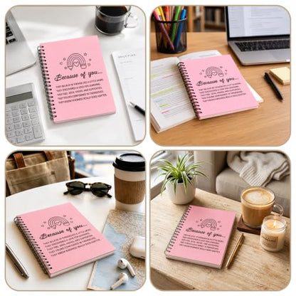 Because of You Pink Spiral Notebook, Teacher Appreciation Journal - color: Pink13