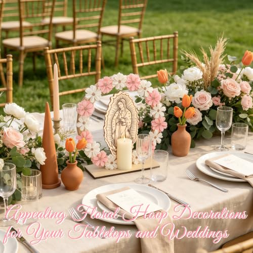 6 Set Our Lady of Guadalupe Wooden Table Statues 10 Inch Virgen De Guadalupe Picture Frames Baptism Centerpieces with 18 Flowers Baptism Favors for Guests First Communion Gifts Catholic Church Decor