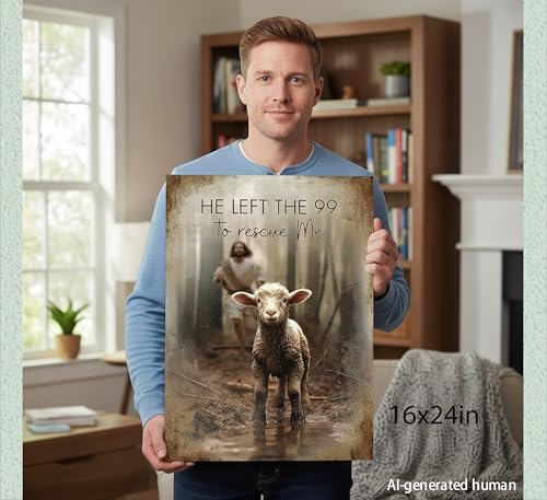 Framed-Jesus Saves the Lost Lambs Canvas Wall Art,16x24in - color: Jesus Lamb, size: 24"L x 16"W