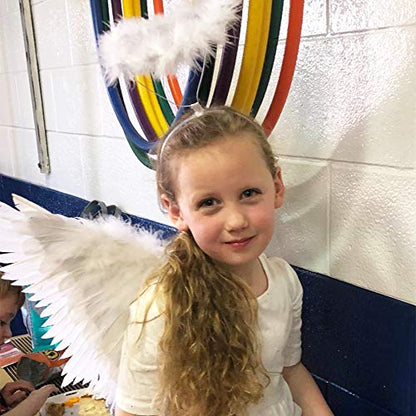 HANDIC Angel Costume Wings and Halo Adult Angel Costume Wings for Kids Girls Woman Halloween (White)