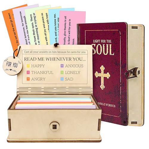 Handmade Bible Verse Cards Box (150 pcs), Inspirational Cards with Wooden Box for Emotion and Feeling, Christian Presents for Graduation, Mom, and for Women & Men - color: Wooden Bible