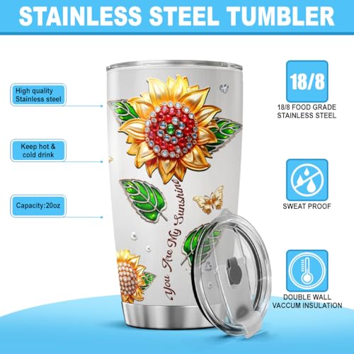 To My Niece 20oz Insulated Tumbler with Sunflower Design, Inspirational Birthday Gift for Niece from Aunt or Uncle, Stainless Steel Vacuum Cup for Graduation, Christmas, Valentine's Day - color: Niece Love