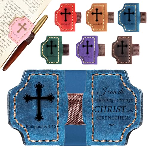 Personalized Leather Bookmark with Pen Holder - Magnetic Bible Verse Design, Christian Book Lovers Reading Accessory, for Book Lovers Men Women (Blue, Philippians 4:13) - color: Blue, size: Philippians 4:13