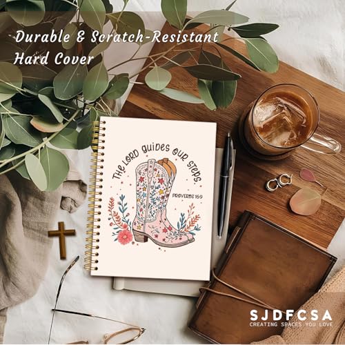 Western Christian Notebook Journal, Bible Verse Scripture Journal for Women, Western Office Supplies, Cowgirl Gifts for Women, Proverbs 16:9 Religious Spiral Notebook 5.5x8.3 Inch - color: The Lord Guides our Steps