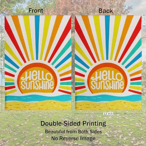 Hello Sunshine Summer Garden Flag Double Sided Burlap 12x18in - color: Orange Hello Sunshine