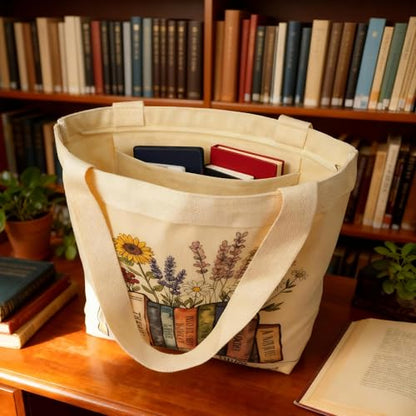 Large Tote Shopping Bag Cotton Canvas-Reusable grocery Bag with Zipper Aesthetic Reusable Shoulder Bag - style: Style-d
