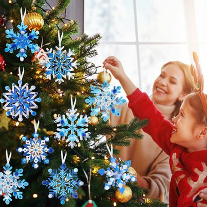 Funrous 48 Sets Snowflake Crafts Kit Winter Paper Crafts Hanging Ornaments - style: Snowflake