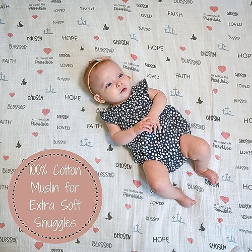 LollyBanks Muslin Swaddle Blankets, 100% Organic Cotton Receiving Blanket - color: Inspirational Text