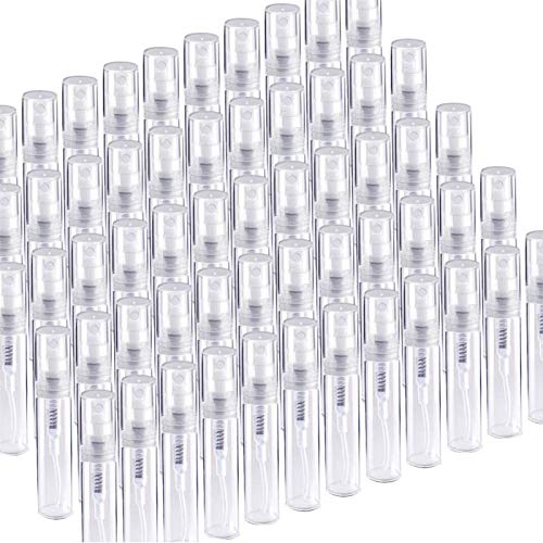 Fandamei 60 Pack 3ml Mini Spray Bottle, Clear Plastic Empty Cute Perfume Atomizer Bottle for Cleaning, Travel, Essential Oils, Perfume. - size: 3ml