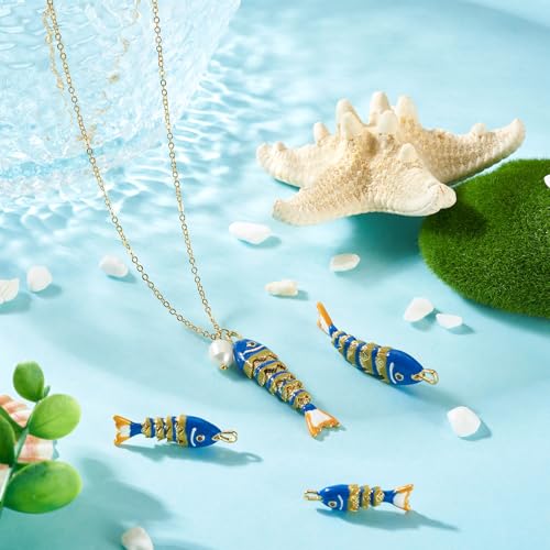 Craftdady Enamel Koi Fish Charms Long-Lasting Plated CZ Sea Ocean Life Animals Pendants 18K Gold Plated Goldfish Charms for Jewelry Making Bracelets Earrings - color: Dark Blue
