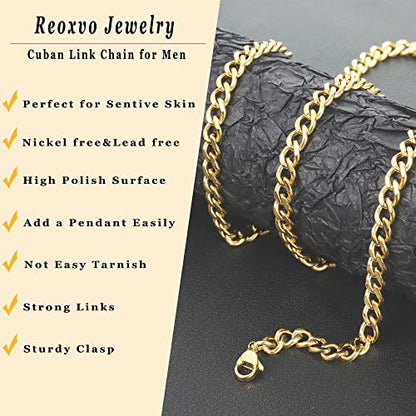 Reoxvo Stainless Steel Cuban Link Chain Necklaces Jewelry for Men - color: b.5mm width-gold plated, size: 26.0 Inches