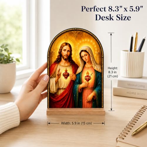 TALPGOD Sacred Heart of Jesus Stand Catholic Ornament Statue – Immaculate Heart of Mary Statue Acrylic Tabletop Décor for Home Altar & Desk,Christian Art Gifts for Women,Religious Prayer Room Decor - color: Jesus Mary