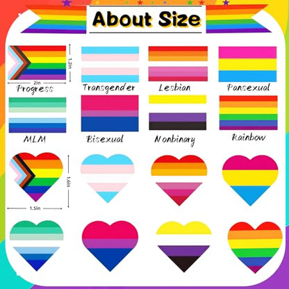 Pride Stickers 1000 PCS, Rainbow Heart & Flag LGBTQ Stickers for Transgender, Lesbian, Bi, Gay, Progress Pride, Pride Month,Parade Accessories, 16 Designs (500 Pieces Per Roll) - style: 1000 PCS Pride Stickers