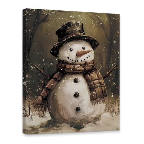 KSDUT Vintage Snowman Canvas Wall Art Decor - Retro Winter Holiday Xmas Artwork Canvas Frame Hanging Prints, Dark Moody Christmas Wall Decor for Home Farmhouse Bedroom Gallery Decorations 11"x14" - color: Christmas-1