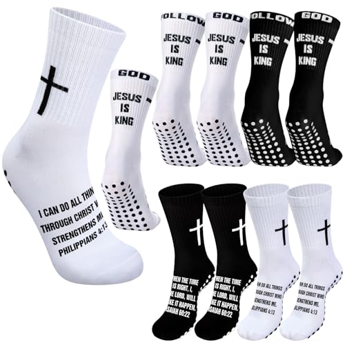4 Pairs Cross Grip Soccer Socks, Us Size 6-12 - color: Black, White, style: Religious