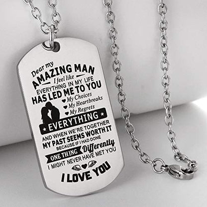 Christian Scripture Religious Dog Tag Necklace,Catholic Bible Verse Baptism Confirmation Sacrament Gifts - style: Dear My Amazing Man