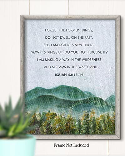 Govivo Do Not Dwell On The Past - Isaiah 43: 18-19 Bible Verse - Christian Wall Art - Minimalist Watercolor Religious Scriptures Wall Decor - Farmhouse Decor - 8x10 unframed print - size: 10"L x 8"W