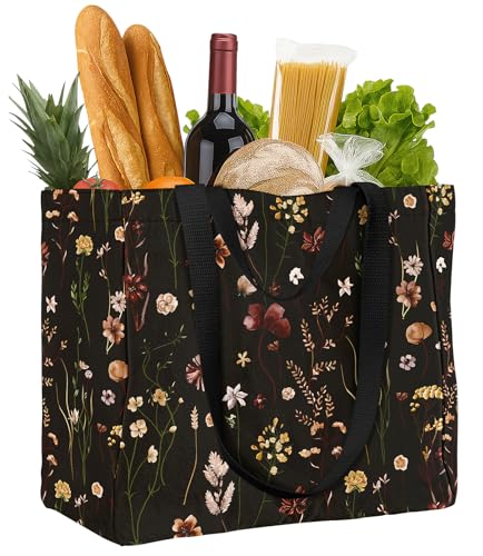 Miss Adola Extra Large Canvas Grocery Tote Bag - color: Black Floral