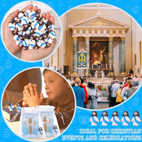 Barydat 75 Set Blue Mini Jesus Figures with Prayer Cards and Organza Bags - color: Blue