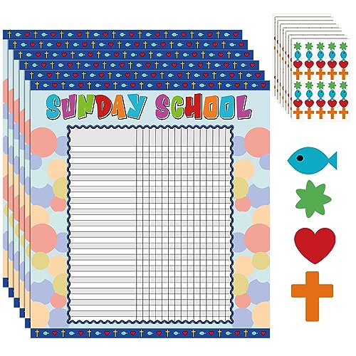 Yeaqee12 Pcs Sunday School Attendance Charts with Sticker, Blue - color: Blue
