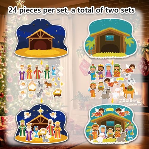24 Sets Nativity Craft Sticker DIY Kits for Xmas Party Favors - color: Nativity