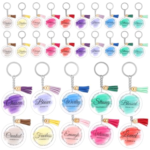 40 Pcs Mini Bible Verse Keychain for Women Men Round Acrylic 10 Styles Christian Keychain Religious Scripture Quote for Pastors, Christians Gifts Church Group Gatherings