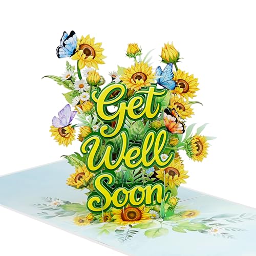 Sunflowers Get Well Soon Cards Pop Up, 3D Encouragement Get Better Soon Card, Colorful Thinking of you 3D for Speedy Surgery Recovery, Feel Better Soon, Kids, Friends (Sunflowers Get Well) - color: Sunflowers Get Well Soon