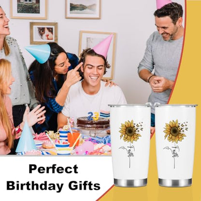 Sunflower Gifts for Women Best Friend Tumbler, Positive Butterfly Christian Gift Birthday Christmas, Faith Religious Gifts Coffee Mug Stainless Steel Vacuum Insulated Double Wall Travel Cup with Lid - color: Sunflower 1227