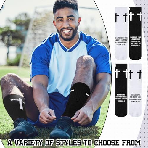 4 Pairs Cross Grip Soccer Socks, Us Size 6-12 - color: Black, White, style: Bible Verse
